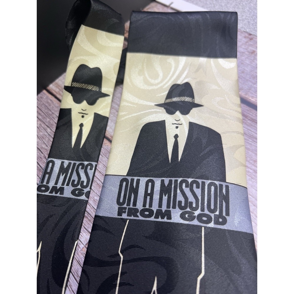 Steven Harris Blues Brothers VTG On a Mission from God Necktie Black Gold Tie - Picture 2 of 5